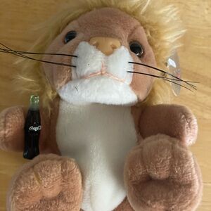 Anage Tan and White Plush Lion with Mini Bottle of Coke